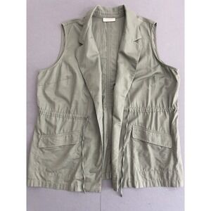 Talbots Women Vest 2X‎ Sage Green Cotton Blend Drawstring Open Fall Layer Pocket